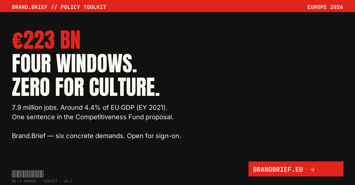 Brand.Brief — €223 bn allocated, four windows, zero for culture