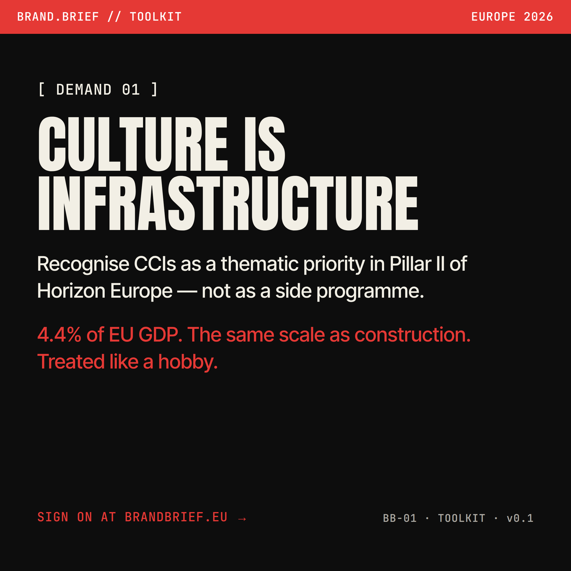 Demand 01 — Culture is infrastructure